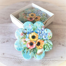 Load image into Gallery viewer, Garden Flower Blue Coasters | Bird &amp; Flower Ceramic Table Coasters Boxed Gift Set