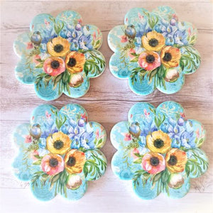 Garden Flower Blue Coasters | Bird & Flower Ceramic Table Coasters Boxed Gift Set