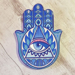 Hamsa Hand Of Protection | Coasters Set Of 4 Gift Set | Evil Eye Gift | Blue Hand