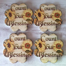 Load image into Gallery viewer, Count Your Blessings Sunflower Coasters | Set of 4 Ceramic Boxed Set