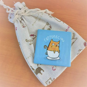 Cat Magnet Gift | Catpurrcino Coffee Cat Gift | Ceramic Fridge Bar | Cat Lover Gift