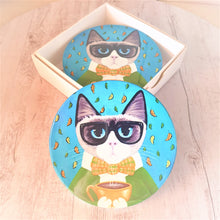 Load image into Gallery viewer, Cat Coasters Gift | Coffee Cat Ceramic Round Coasters | Boxed Set Of 4 |Cat Lovers Gift