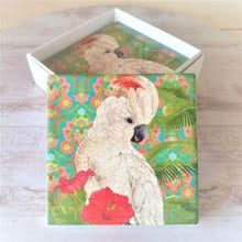 Load image into Gallery viewer, Our stunning Australian Corella cockatoo gift set is the perfect set to brighten up any kitchen table. Serve all of your favourite snacks and treats on this beautiful set.  This beautiful design is the perfect gift for lovers of Australian birds and wildlife.
