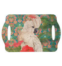 Load image into Gallery viewer, Our beautiful Australian Corella design is the perfect gift for bird lovers. Brighten up any table or kitchen area with this beautiful serving tray.  Quality ceramic serving board | Cork non slip backing | 18 x 28 cm | Glossy finish | Two handles to help serve.  This beautiful design is also available in matching coasters, cheese board &amp; trivet. Save when you purchase in set of 4. View our full range of gifts, we have something for everyone - Keychains &amp; Gifts Australia.