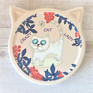 Crazy Cat Lady cute cat shaped coasters. The purrfect gift for any Crazy Cat Lady.  11 x 11 cm | Ceramic | Cork Backing | Cat Shaped | Boxed set of 4 same design.  Keychains & Gifts Australia | Purrrfect gifts.