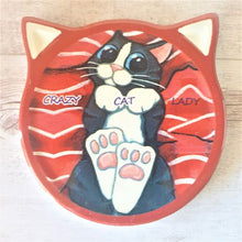 Load image into Gallery viewer, Cat Coaster Gift | Crazy Cat Lady Mixed Designs | Cat Shaped Ceramic Set Of 4 Boxed Gift