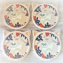 Load image into Gallery viewer, Crazy Cat Lady cute cat shaped coasters. The purrfect gift for any Crazy Cat Lady.  11 x 11 cm | Ceramic | Cork Backing | Cat Shaped | Boxed set of 4 same design.  Keychains &amp; Gifts Australia | Purrrfect gifts.