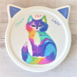 Cat Coaster Gift | Crazy Cat Lady Gift | Rainbow Cat Image | Cat Shaped Set Of 4 Boxed