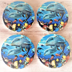 Dolphin Coasters | Colourful Ocean Themed Designed Coasters | Boxed Set Of 4