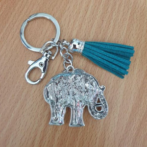 Elephant Keyring | Lucky Silver With Blue Tassel Elephant Keychain | Gift Bag Gift