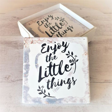 Enjoy The Little Things Coasters | Boxed Gift Set Of 4 | Positive Table Bar Gift