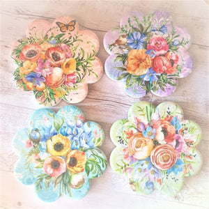 Garden Butterfly & Bird Coasters | Mixed Boxed Set Of Four | Flower Shaped Table Coasters