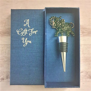 Our beautiful lucky dark green elephant bottle stopper is the perfect gift for any beautiful water or wine bottle.  Dark green rhinestones | Silver elephant and stopper | Boxed gift | Box 6 x 14 cm | A Gift For You writing on gift box | Stopper 10 x 4.5 cm.  A beautiful quality gift to give any passionate elephant or wine lover.