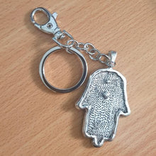 Load image into Gallery viewer, Hand Of Protection Keyring | Hamsa Silver &amp; Blue Keychain | Protection Sign Gift