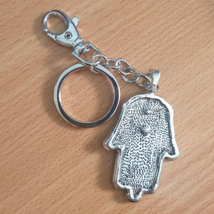 Hand Of Protection Keyring | Hamsa Silver & Blue Keychain | Protection Sign Gift