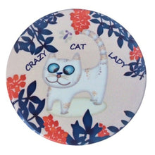 Load image into Gallery viewer, Playful Kitty is just another popular design in our Crazy Cat Lady range .  Quality ceramic magnet - Round - Magnetic backing - 6.5 cm Diameter - Come&#39;s in cute kitty cat organza gift bag. Purrfect gift for any crazy cat lady. Sets of Crazy Cat Lady magnets available in shop - view our full range Keychains &amp; Gifts Australia.