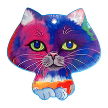 Load image into Gallery viewer, Our beautiful rainbow kitty range is a very popular gift for all cat lovers.  Use as a hanging sign in your home or a hot top kitchen trivet.  Rainbow kitty also available in coasters and magnets. 20 x 20 cm - Ceramic - Cat shaped - Cork backing - Hangable sign - Gloss finish.  View our store for more purrfect gifts - Keychains &amp; Gifts Australia.   Cat lovers gift - Cat gift - Cat trivet - Cat sign - Kitchen cat gift  