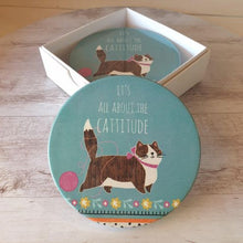 Load image into Gallery viewer, Cat Coaster Gift | It&#39;s All About The Cattitude | Set Of Boxed Gift | Cat Lover Gifts