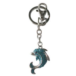 Blue stone Dolphin boxed keyring bag chain. Boxed in our beautiful A GIFT FOR YOU giftbox.   Dolphins are beautiful highly intelligent creature of our sea's, loved around the world. Dolphins can symbolize protection & good luck. Great tourist gifts if you live along or around the seaside, or just a general lover of these beautiful animals.  Silver keychain - Blue rhinestones - 4 x 12 cm - Comes in organza gift bag ( colours will vary )  