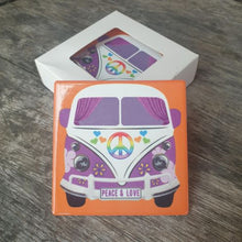 Load image into Gallery viewer, Kombi VW Coasters |  Kombi Peace &amp; Love Purple Kombi Coasters | Boxed Set Of 4
