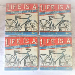 Life Is A Beautiful Ride Coasters | Ceramic Square Coasters | Boxed Set Of 4