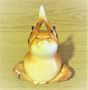 Cat Ornament Statue Gift | Meditation Yoga Fat Cat Statue Pair | Cat Lovers Gifts
