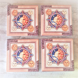 Sun & Moon Spiritual Ceramic Coasters | Set Of 4 Boxed Gift | Coffee Table Coasters