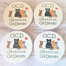 Load image into Gallery viewer, Cat Coasters | Funny OCD Obsessive Cat Disorder Boxed Gift Set | Cat Lover Gifts