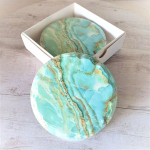 Home Decore Coasters | Ocean Tidal Swirl Image Table Coaster Set | Bar Kitchen Coasters