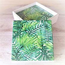 Load image into Gallery viewer, Tropical Palm Coasters | Ceramic Square Gloss Table / Bar Kitchen |  Boxed Set Of 4