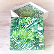Load image into Gallery viewer, Tropical Palm Coasters &amp; Cheese Board Gift Set | Kitchen Table Coasters | Ceramic Serving Board
