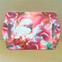 Load image into Gallery viewer, Our beautiful Australian pink &amp; grey galah design is the perfect gift for bird lovers. Brighten up any table or kitchen area with this beautiful serving tray.  Quality ceramic serving board | Cork non slip backing | 18 x 28 cm | Glossy finish | Two handles to help serve.  This beautiful design is also available in matching coasters, cheese board &amp; trivet.