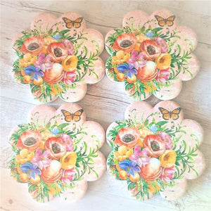 Garden Butterfly Flower Pink Coasters | Ceramic Table Coasters Boxed Gift Set