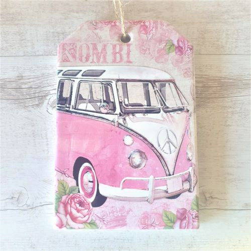 Kombi Pink VW Hanging Sign Gift | Hanging Ceramic Plaque | Kombi Lover Gift