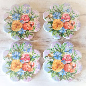 Garden Flower Purple Coasters | Bird & Flower Ceramic Table Coasters Boxed Gift Set