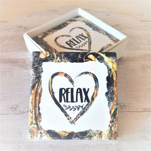 Relax Coasters | Home Décor | Set Of 4 Boxed Gift Set | Table Bar Patio Coasters