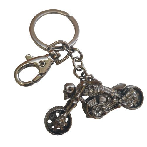 Skull Motorbike Keychain | Keyring Bag charm Gift | Gun Black Metal Keyring