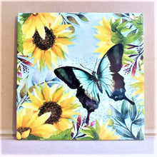 Load image into Gallery viewer, Butterfly &amp; Sunflowers | Kitchen Bench Ceramic Trivet | Vibrant Garden Image