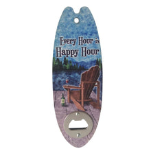 Load image into Gallery viewer, This Surfboard Gift combines a fun, surf-inspired design with the practical functionality of a bar bottle opener fridge magnet. With every hour feeling like happy hour, this magnet is perfect for any beach lover or bar enthusiast. Say goodbye to searching for a bottle opener and hello to a convenient and stylish solution. Made with high-quality materials, this bar magnet is sure to last through many happy hours to come.
