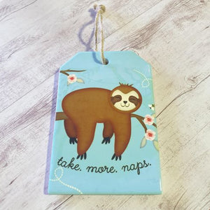 Sloth | Take More Naps Adorable Ceramic Baby Hanging Sign Plaque Room Gift | Blue