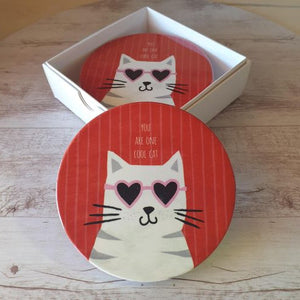 Cat Coaster Gift | You Are One Cool Cat | Set Of 4 Ceramic Coasters | Boxed Gift