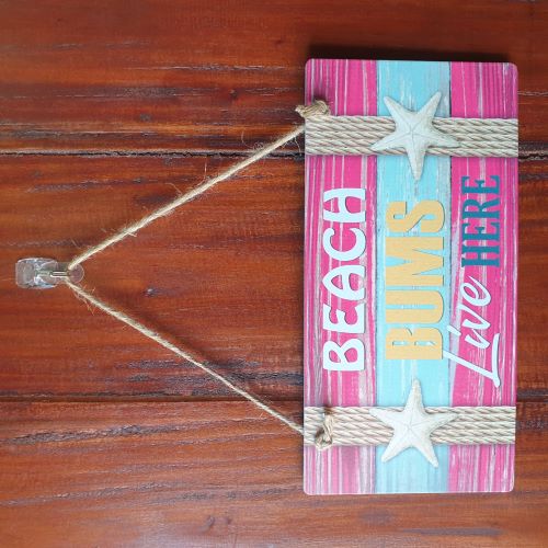 Beach Sign | Beach Bums Live Here Colourful Hanging Sign | Ocean Lovers Gift