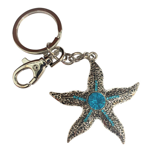 Starfish Keychain Gift | Beautiful Blue Rhinestone Ocean Keyring Gift