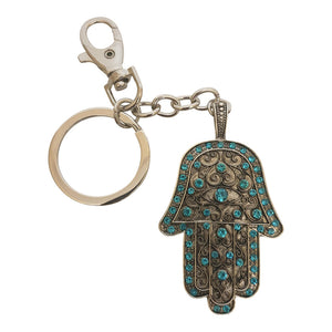 Hand Of Protection Keyring | Hamsa Silver & Blue Keychain | Protection Sign Gift