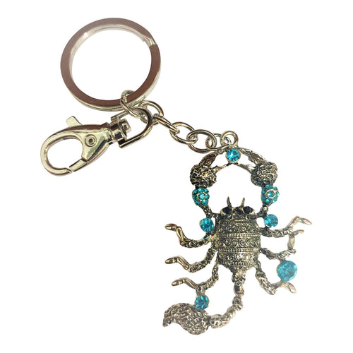 Scorpion Keyring | Silver & Blue Scorpion Keychain Gift | Scorpio Symbol