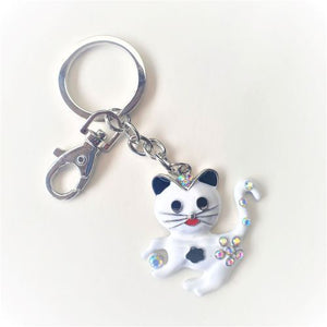 Cat Keyring Gift | White Cute Cat Keychain | Cat Lovers Cat People Gifts