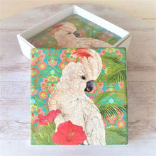 Load image into Gallery viewer, Australian Corella Cockatoo Bird | Square Ceramic Table Bar Coasters | Boxed Set Of 4