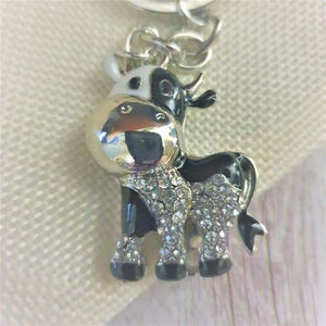 Cow Keyring Keychain Gift | Cute Black & Silver Farm Cow Gift