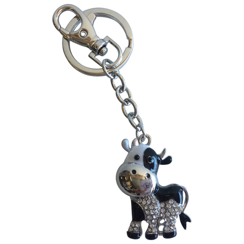 Cow Keyring Keychain Gift | Cute Black & Silver Farm Cow Gift