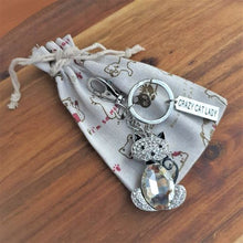 Load image into Gallery viewer,     Registered Trade Mark Crazy Cat Lady  Our Crazy Cat Lady designed keychain | bag chain | keyring is a very popular choice for cat lovers. Your Keychain comes boxed ready to give gift.  Crystal rhinestone gem | CRAZY CAT LADY tag | Silver | Gift Boxed 6 x 14 cm .   View our full range of cat gifts - Keychains &amp; Gifts Australia 